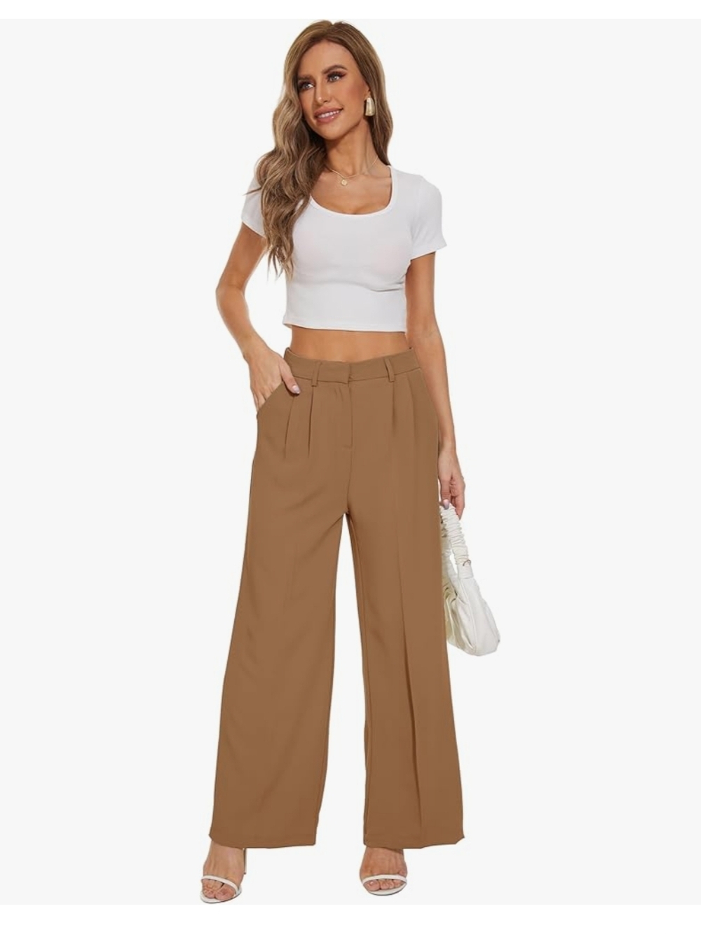 High-Waist Wide Leg Pants in Camel